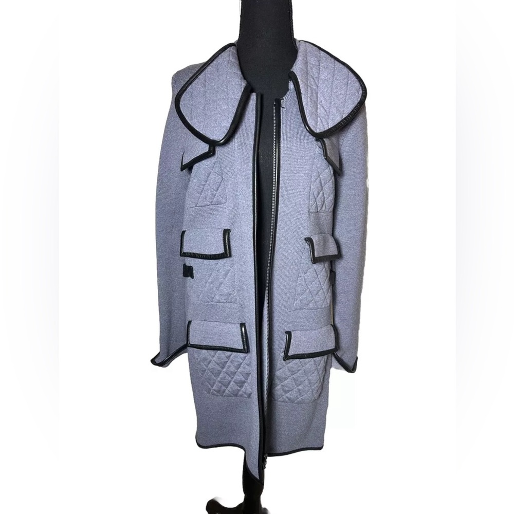 3.1 Phillip Lim Leather Trim Wool Buckled Sweater Coat Jacket Grey Size S